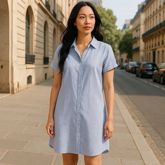 Tahari | Dresses | Tahari 0 Linen Button Front Shift Dress M Blue European  Flax Coastal Beachy | Poshmark